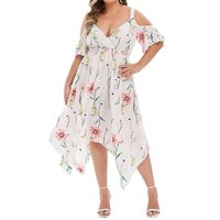 Mode Fleur Col En V Manche Courte Impression Polyester Robe Mi-longue Jupe Irrégulière sku image 10