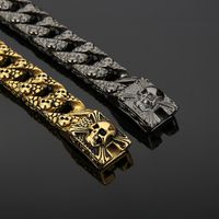 European Hip Hop Hipster Fashion Personality Black Skull Bracelet Punk Titanium Steel Casting Bracelet For Men main image 6