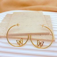 1 Pair Exaggerated Star Heart Shape Butterfly Titanium Steel Plating Hoop Earrings main image 4