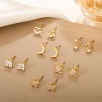 Cross-border New Arrival Hollow Flower Earrings Petal Ear Accessory Vintage Fashion Minority Design Diamond Moon Heart Stud Earrings main image 4