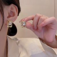 1 Pair Simple Style Square Alloy Inlay Rhinestones Women's Earrings main image 1