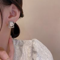 1 Pair Simple Style Square Alloy Inlay Rhinestones Women's Earrings sku image 2