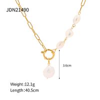 Fashion Irregular Stainless Steel Baroque Pearls Plating 18k Gold Plated Pendant Necklace main image 2