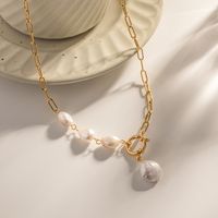 Fashion Irregular Stainless Steel Baroque Pearls Plating 18k Gold Plated Pendant Necklace main image 7