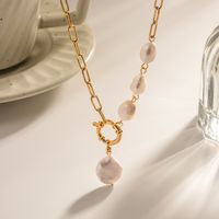 Fashion Irregular Stainless Steel Baroque Pearls Plating 18k Gold Plated Pendant Necklace main image 6