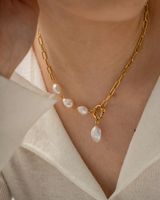 Fashion Irregular Stainless Steel Baroque Pearls Plating 18k Gold Plated Pendant Necklace main image 9
