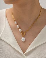 Fashion Irregular Stainless Steel Baroque Pearls Plating 18k Gold Plated Pendant Necklace main image 1