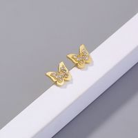 1 Paire Élégant Mode Papillon Le Cuivre Incruster Zircon Boucles D'oreilles main image 1