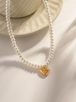 1 Piece Ins Style Heart Shape Stainless Steel Freshwater Pearl Beaded Plating Pendant Necklace main image 4