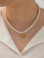 1 Piece Ins Style Heart Shape Stainless Steel Freshwater Pearl Beaded Plating Pendant Necklace main image 8