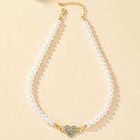 1 Piece Baroque Style Heart Shape Butterfly Alloy Freshwater Pearl Plating Inlay Rhinestones Pendant Necklace main image 7