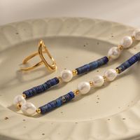 1 Piece Ins Style Round Stainless Steel Freshwater Pearl Lapis Lazuli Beaded Plating Necklace main image 6