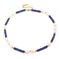 1 Pièce Style Ins Rond Acier Inoxydable Perle D'eau Douce Lapis Lazuli Perlé Placage Collier main image 3