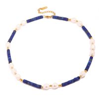 1 Piece Ins Style Round Stainless Steel Freshwater Pearl Lapis Lazuli Beaded Plating Necklace main image 3