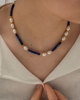 1 Piece Ins Style Round Stainless Steel Freshwater Pearl Lapis Lazuli Beaded Plating Necklace main image 9