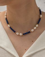1 Piece Ins Style Round Stainless Steel Freshwater Pearl Lapis Lazuli Beaded Plating Necklace main image 1