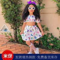 Fashion Butterfly Printing Polyester Girls Clothing Sets sku image 3