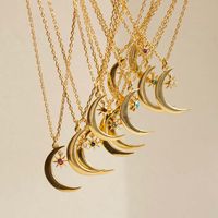 Vintage Style Classic Style Sun Moon Titanium Steel Plating Inlay Birthstone Gold Plated Pendant Necklace main image 5