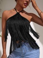 Summer Hollow Strap Fashion Tassel Halter Neck Top main image 1