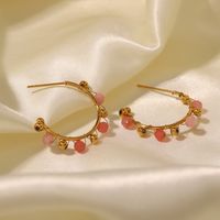 1 Pair Fashion C Shape Plating Stainless Steel Natural Stone 18k Gold Plated Ear Studs main image 9