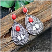 1 Pair Classical Ethnic Style Water Droplets Metal Inlay Turquoise Silver Plated Women's Drop Earrings main image 3