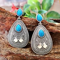 1 Pair Classical Ethnic Style Water Droplets Metal Inlay Turquoise Silver Plated Women's Drop Earrings sku image 2