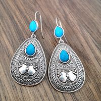 1 Pair Classical Ethnic Style Water Droplets Metal Inlay Turquoise Silver Plated Women's Drop Earrings main image 2