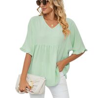 Women's Blouse Half Sleeve T-shirts Lettuce Trim Fashion Solid Color main image 3