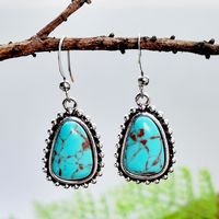 1 Pair Classical Ethnic Style Geometric Metal Inlay Turquoise Silver Plated Women's Drop Earrings main image 5