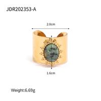 1 Piece Retro Oval Stainless Steel Plating Inlay Natural Stone Open Ring main image 2