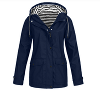 Women's Fashion Stripe Solid Color Zipper Patchwork Button Zipper Coat Outdoor Jacket main image 4