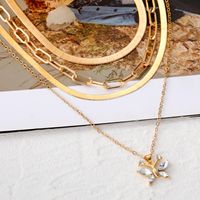 Style Ig Papillon Alliage Placage Incruster Strass Femmes Collier En Couches main image 5