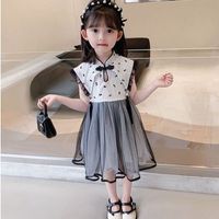 Fashion Bow Knot Lace Cotton Girls Dresses sku image 1