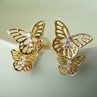 1 Pair Fashion Butterfly Copper Inlaid Zircon Ear Studs main image 1