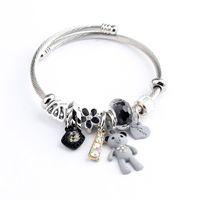 Fashion Bear Heart Shape Flower Titanium Steel Plating Rhinestones Bangle main image 6