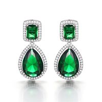 1 Pair Retro Square Water Droplets Copper Inlay Zircon Drop Earrings main image 5