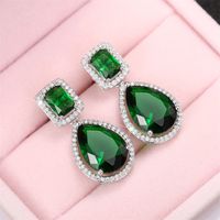 1 Pair Retro Square Water Droplets Copper Inlay Zircon Drop Earrings main image 2