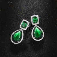 1 Pair Retro Square Water Droplets Copper Inlay Zircon Drop Earrings main image 4