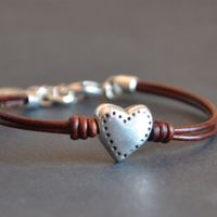 1 Piece Retro Heart Shape Ccb Pu Leather Copper Handmade Unisex Bracelets sku image 1