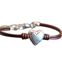 1 Piece Retro Heart Shape Ccb Pu Leather Copper Handmade Unisex Bracelets main image 6