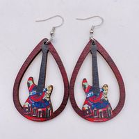 1 Pair Retro Guitar Water Droplets Wood Hollow Out Women's Drop Earrings main image 5