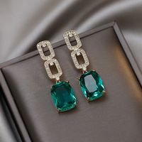 1 Pair Fashion Square Alloy Plating Artificial Crystal Rhinestones Women's Drop Earrings sku image 1