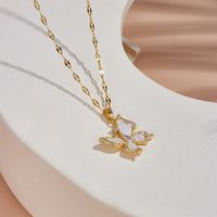 1 Stück Einfacher Stil Schmetterling Titan Stahl Inlay Zirkon Halskette Mit Anhänger main image 3