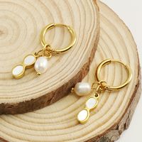 1 Pair Fashion Oval Stainless Steel Freshwater Pearl Pearl Plating Inlay Shell Drop Earrings main image 1