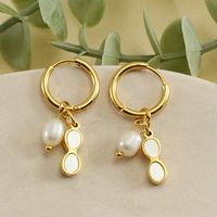 1 Pair Fashion Oval Stainless Steel Freshwater Pearl Pearl Plating Inlay Shell Drop Earrings main image 4