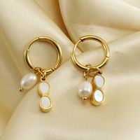 1 Pair Fashion Oval Stainless Steel Freshwater Pearl Pearl Plating Inlay Shell Drop Earrings main image 3