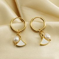 1 Pair Fashion Sector Stainless Steel Pearl Plating Inlay Shell Drop Earrings main image 4