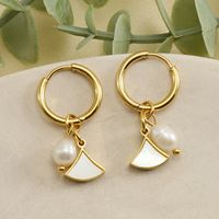 1 Pair Fashion Sector Stainless Steel Pearl Plating Inlay Shell Drop Earrings main image 3