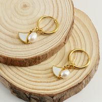 1 Pair Fashion Sector Stainless Steel Pearl Plating Inlay Shell Drop Earrings main image 2