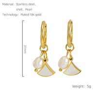 1 Pair Fashion Sector Stainless Steel Pearl Plating Inlay Shell Drop Earrings sku image 1